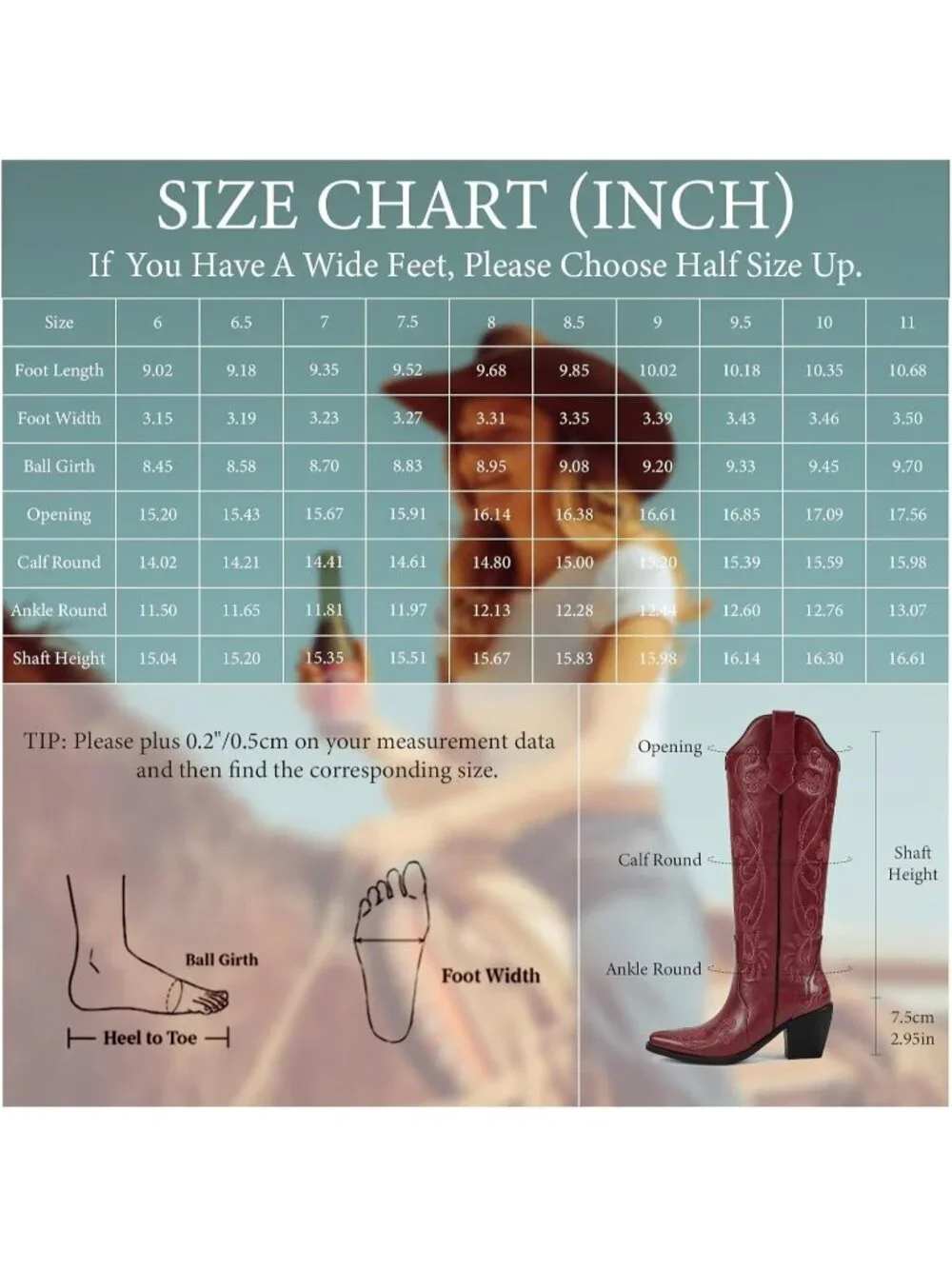 Women's Red Floral Knee High Cowgirl Boots Embroidered Pointed Toe Chunky Heel